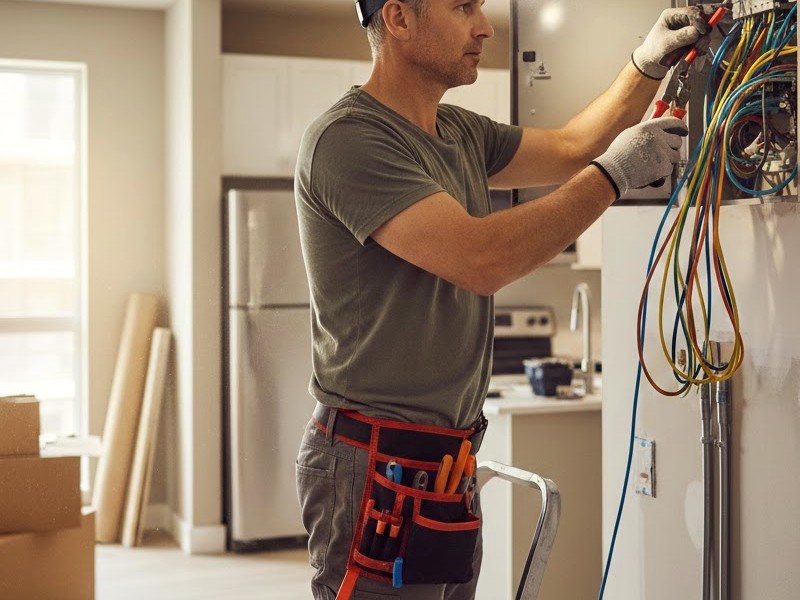 Электрик выполняет электромонтаж