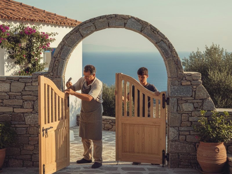 Мастера устанавливают калитку