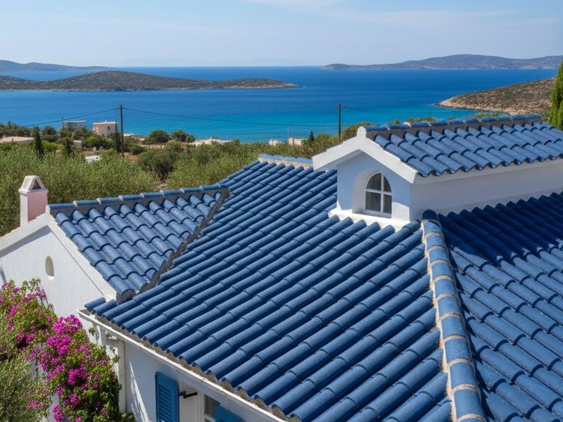 Кровля из синей керамической черепицы