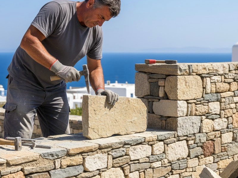 Каменщик кладёт камень