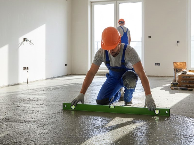 Мастер делает стяжку