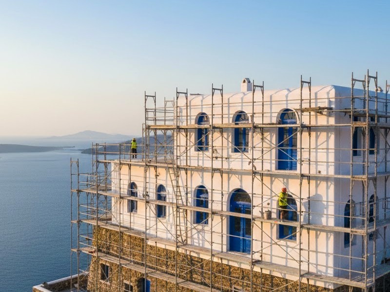 Строительные леса вокруг виллы