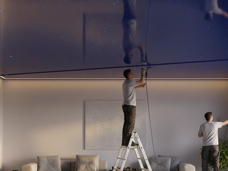 Монтаж глянцевого натяжного потолка