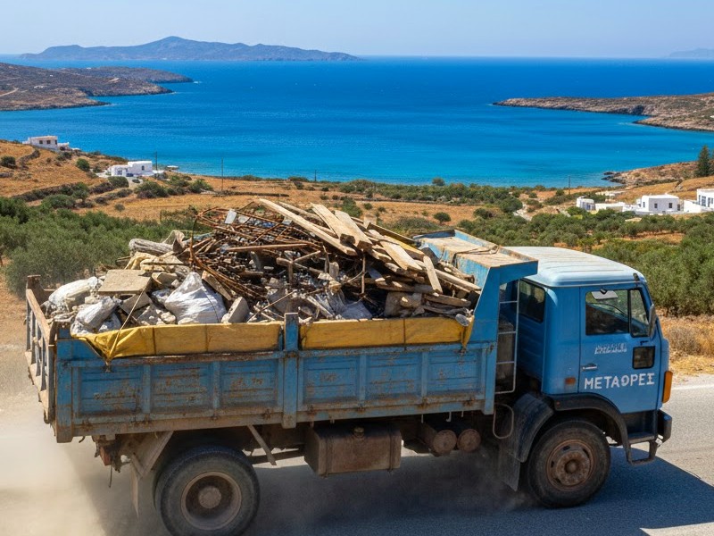 Машина вывозит строймусор