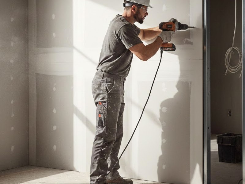 Монтаж листа гипсокартона на стену