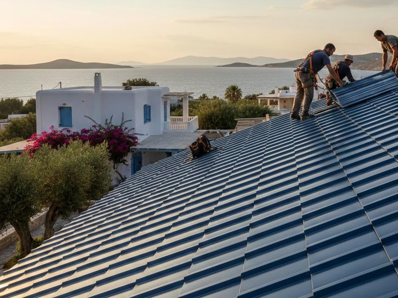 кровля из синей металлочерепицы